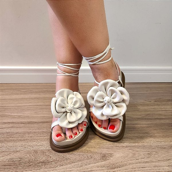 Papete Alessia Off-White Flor Camélia Amarração