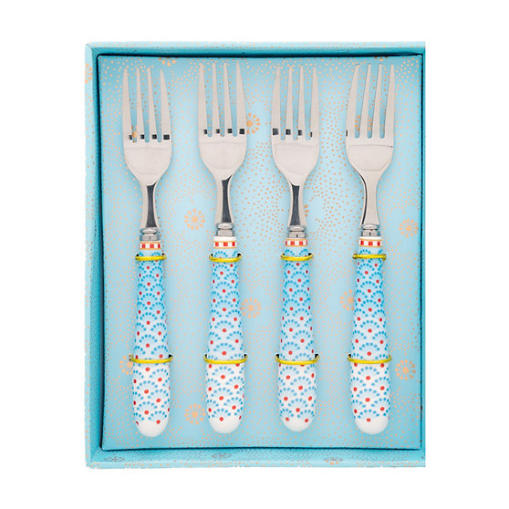 Set/4 Garfo de Bolo Azul - Floral