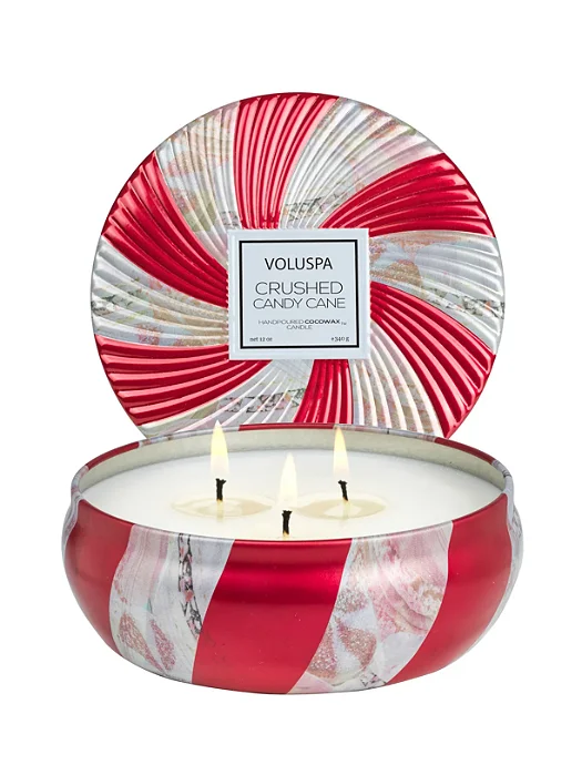 Vela Lata 3 Pavios 60H Crushed Candy Cane - Vermelho