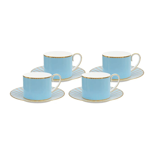 Conjunto 4 Xicaras com Pires de Café Love Birds Azul Com Filete De Ouro Love Birds