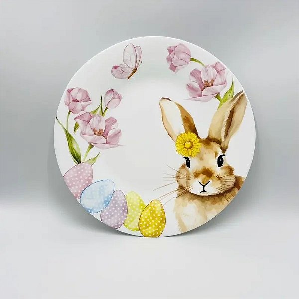 conj 6.Pratos rasos de Vidro opalino Páscoa PicNic 25,4cm -