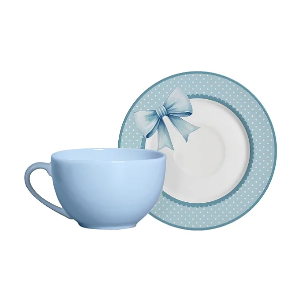 Jogo 2 Xícaras Chá Cerâmica Azul Celeste Pires Laços de Páscoa 200ml