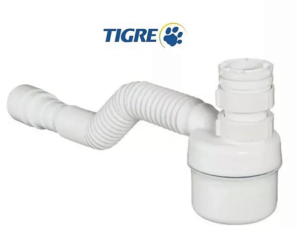 Sifão Com Copo Universal Ajustável Sanfonado Branco Tigre