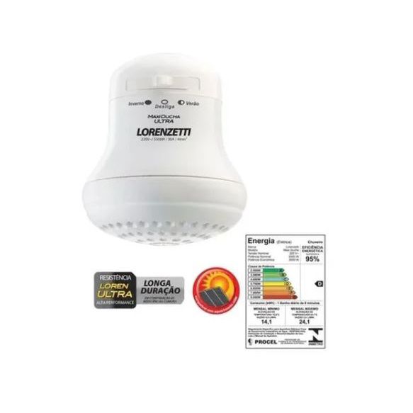 Maxi Ducha Ultra 5500w 220v Lorenzetti Chuveiro 3t Branco