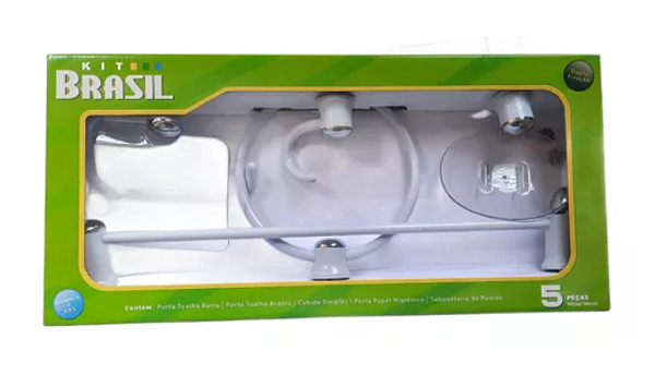 Kit Acessórios Para Banheiro Wc Com 5 Peças Cromado Branco