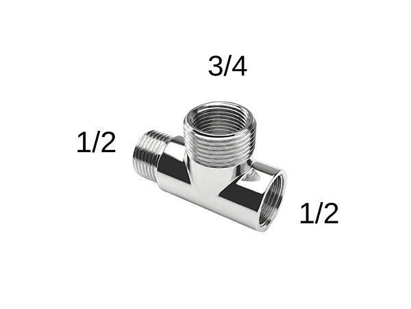 Adaptador T Metal Cromado Ducha Hig Máquina Lavar 1/2 1/2 3/4 Garden