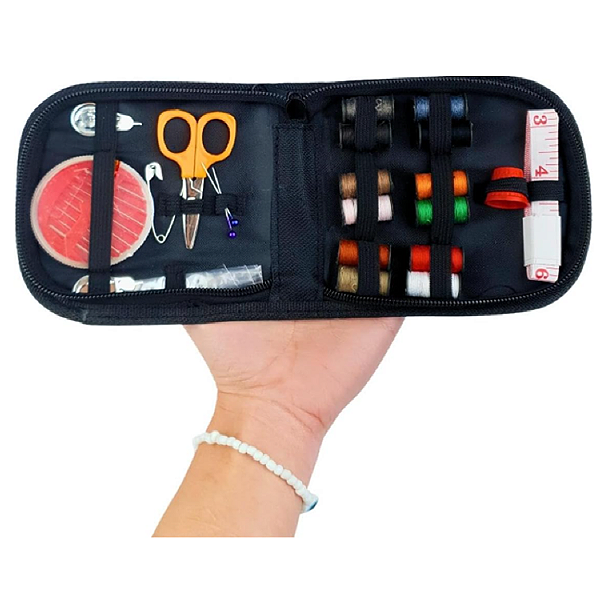 Kit De Costura Rápido Viagem Estojo Linhas Agulhas Alfinetes 27 itens