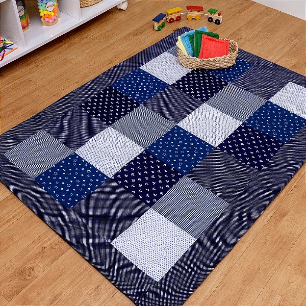Tapete Patchwork Pedaços de Encanto - Azul Marinho