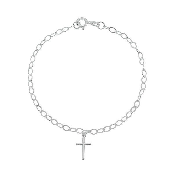 Pulseira de Prata com Pingente de Cruz 18cm