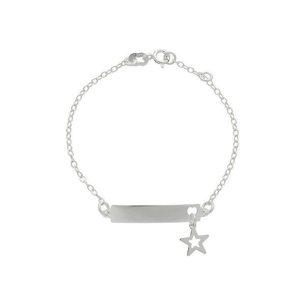 PULSEIRA DE PRATA 925 PLAQUINHA INFANTIL E PINGENTE DE ESTRELA 15CM