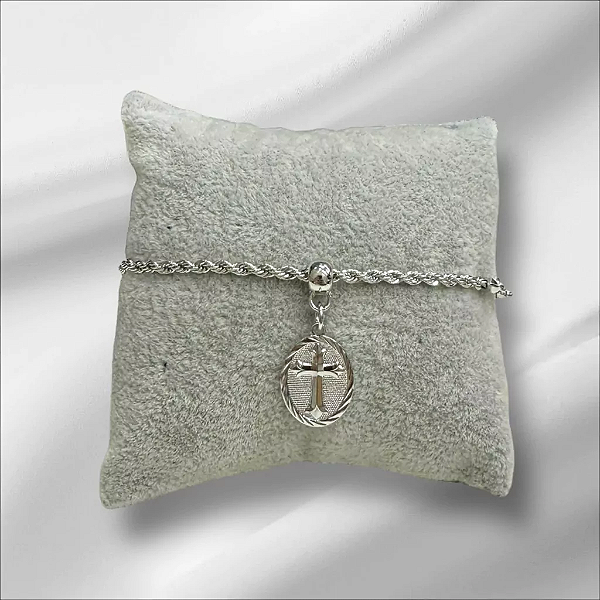 Pulseira Cordão Baiano Cruz Prata