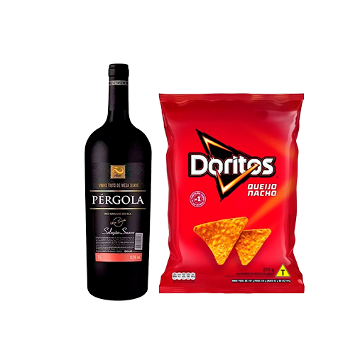 Combo Doritos 210G e Vinho Tinto Suave Pergola 1L