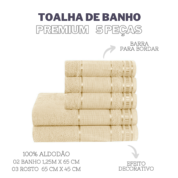 JOGO DE BANHO PREMIUM 5 PEÇAS - Cor:Baunilha (Amarelo Claro)