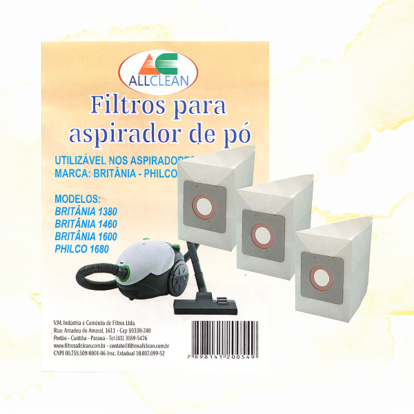 SACOS DE POEIRA ASPIRADOR BRITÂNIA 1380 / 1460 / 1600 PHILCO 1680 - ALLCLEAN