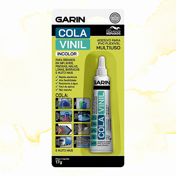 COLA VINIL INCOLOR - ADESIVO PARA PVC FLEXÍVEL MULTIUSO - GARIN 17G