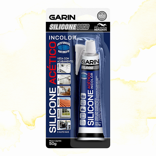 SILICONE ACÉTIVO INCOLOR - VEDAÇÃO DE BOX PIAS TELHADOS BALCÕES - GARIN 50G