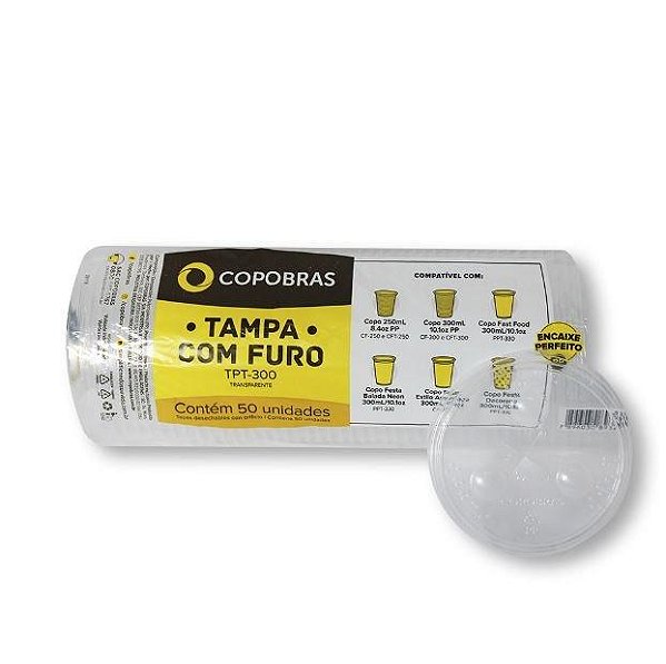 TAMPA PLASTICA COPO 300ML - COPOBRAS C/50