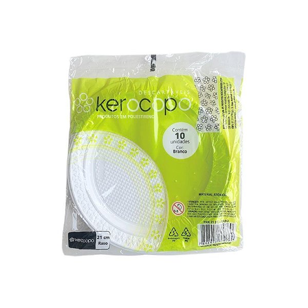PRATO PLASTICO BRANCO 21CM C/10 - KEROCOPPO
