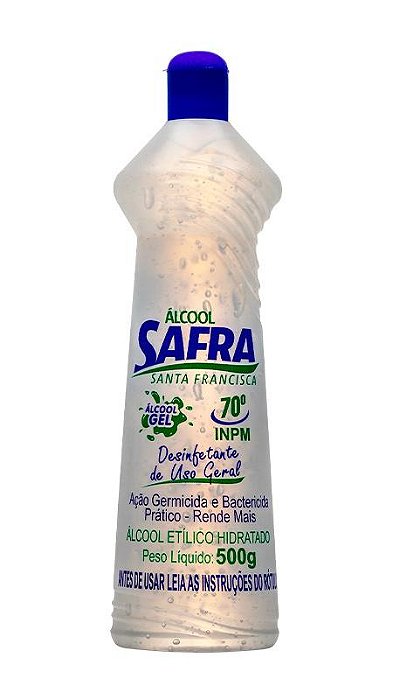 ALCOOL GEL 70 P/ LIMPEZA DE SUPERFICIES C/ 500G- SAFRA