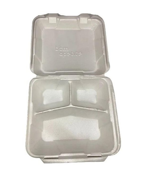 ESTOJO ISOPOR 3 DIV. 1100ML C/TAMPA ACOPLADA FD C/100 - (BH-132) - BOM APETITE
