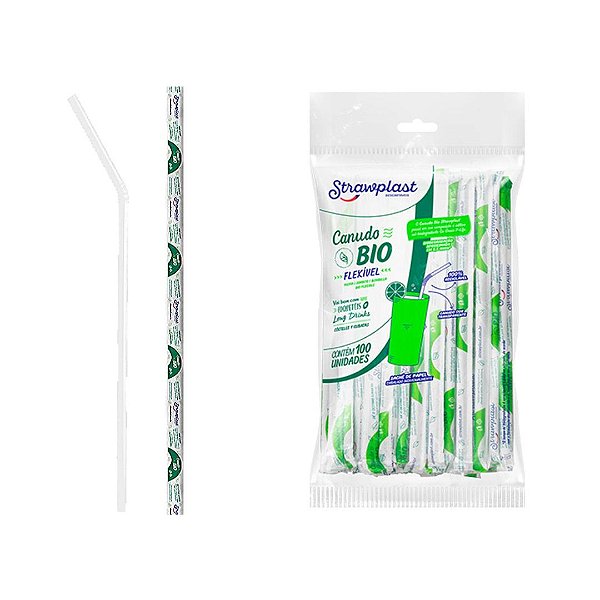 CANUDO PLASTICO BIO TRANSPARENTE SACHET 6MMX20CM FLEXIVEL C/100 - STRAW