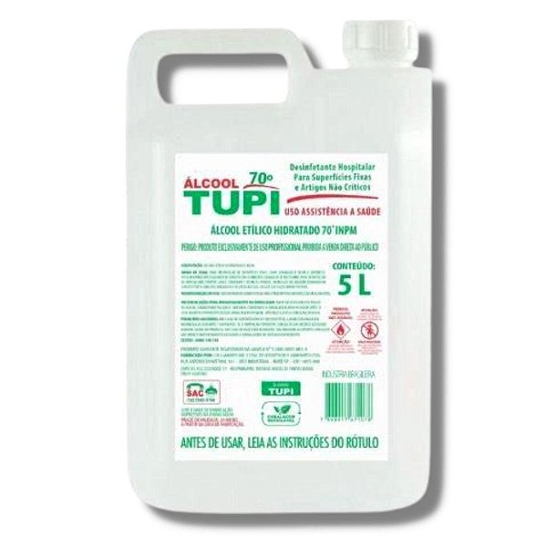 ALCOOL LIQUIDO 70+N887 HOSPITALAR C/5 LITROS - TUPI