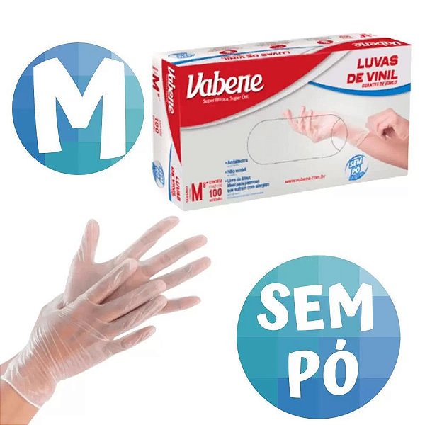 LUVA VINIL M SEM PO CX C/100 - VABENE
