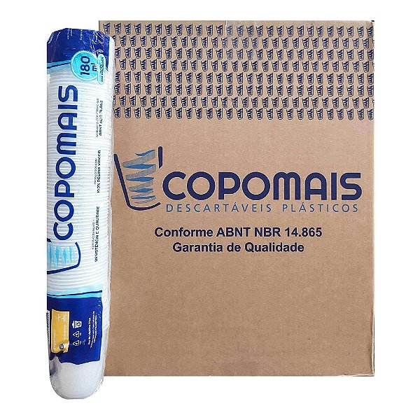 COPO 180ML PS BRANCO CX C/2500 (25X100) - COPOMAIS