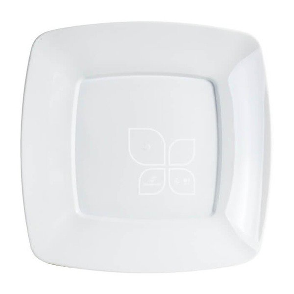 PRATO QUADRADO ACRILICO BRANCO 21CM C/10- STRAWPLAST