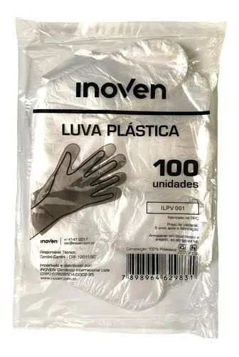 LUVA DESCARTAVEL PLASTICA C/100 UND ( 50 PARES )- INOVEN