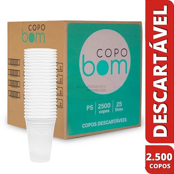 COPO 200ML PS BRANCO CX C/2500 (25X100) - FACILITA&PRONTO