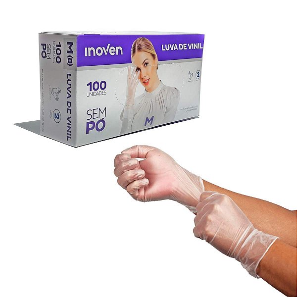 LUVA VINIL M SEM PO CX C/100 - INOVEN