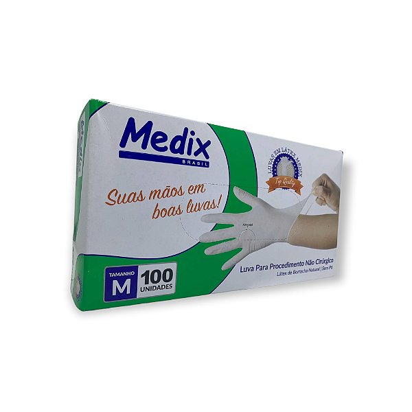 LUVA LATEX M SEM PO CX C/100 - MEDIX