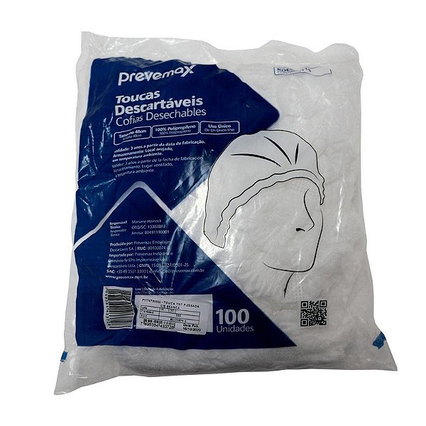TOUCA DESCARTAVEL TNT C/ELASTICO - PCT 100UN - PREVEMAX