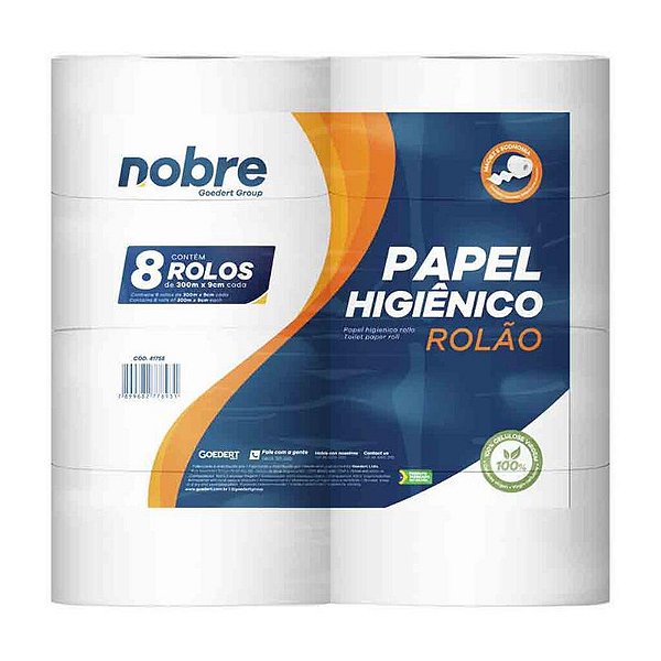 PAPEL HIGIENICO ROLAO 100% CEL. F. SIMPLES C/8X300MTS - NOBRE GOEDERT