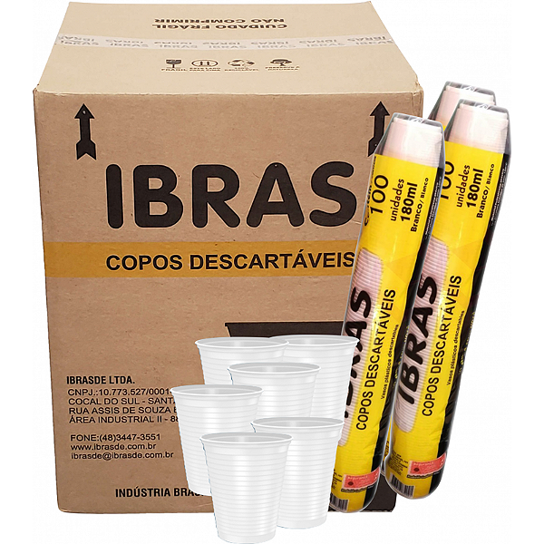 COPO 180ML PS BRANCO - IBRAS C/100