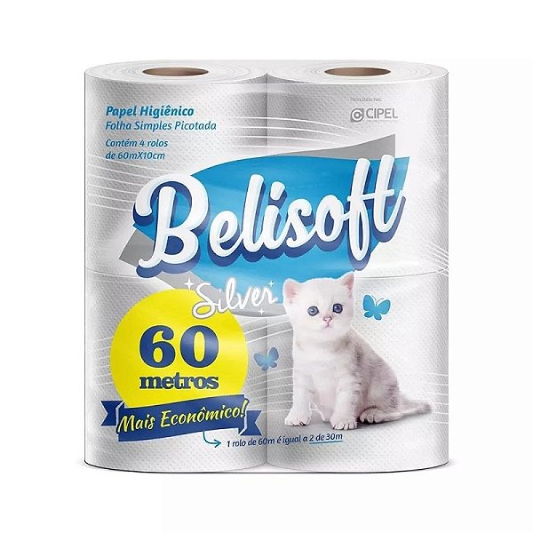 PAPEL HIGIENICO FOLHA SIMPLES - BELISOFT SILVER - PCT C/4
