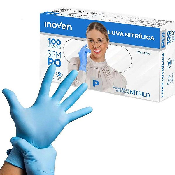 LUVA NITRILICA G AZUL SEM PO CX C/100 - INOVEN