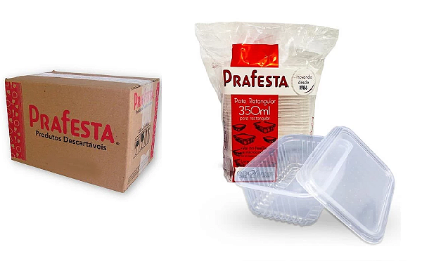 POTE RETANGULAR P/ FREEZER E MICROONDAS 350ML CX C/144 (6X24) - PRAFESTA