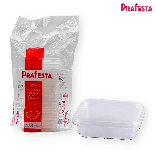 POTE RETANGULAR P/ FREEZER E MICROONDAS 150ML  CX C/300 (15X20) - PRAFESTA