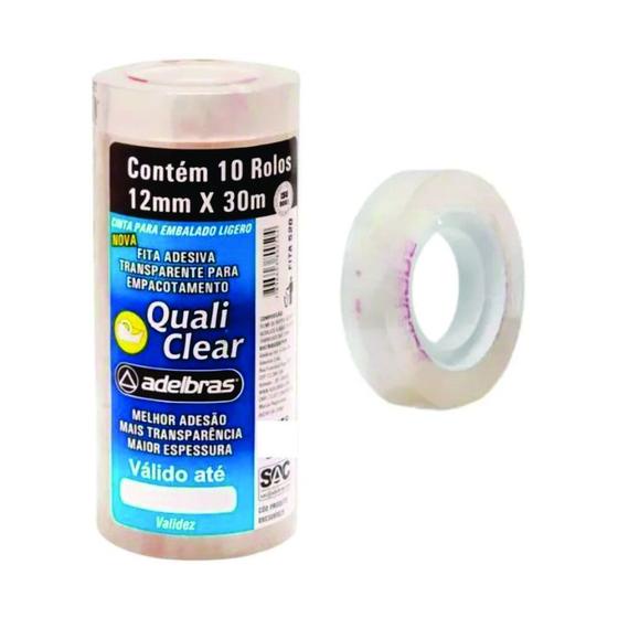 FITA ADESIVA TRANSPARENTE 12MM X 30M - ADELBRAS