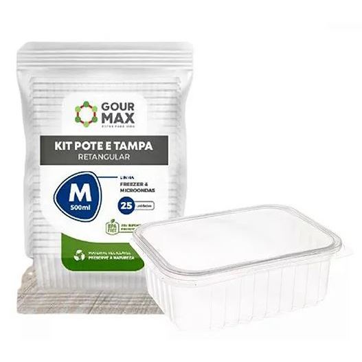POTE RETANGULAR P/ FREEZER E MICROONDAS 500ML - GOURMAX C/24