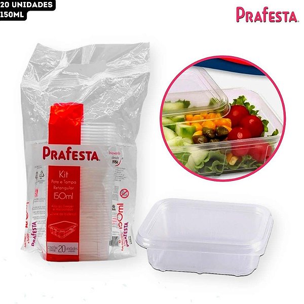 POTE RETANGULAR P/ FREEZER E MICROONDAS 150ML - PRAFESTA C/20