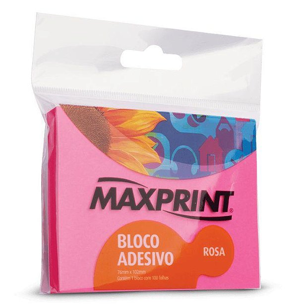 BLOCO ADESIVO 76MM X 102MM ROSA C/100 - MAXPRINT