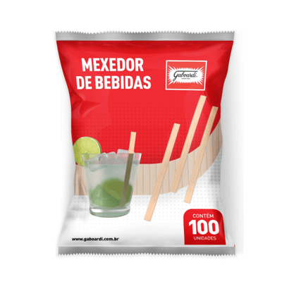 MEXEDOR PARA DRINK DE MADEIRA 12CM C/100 - GABOARDI