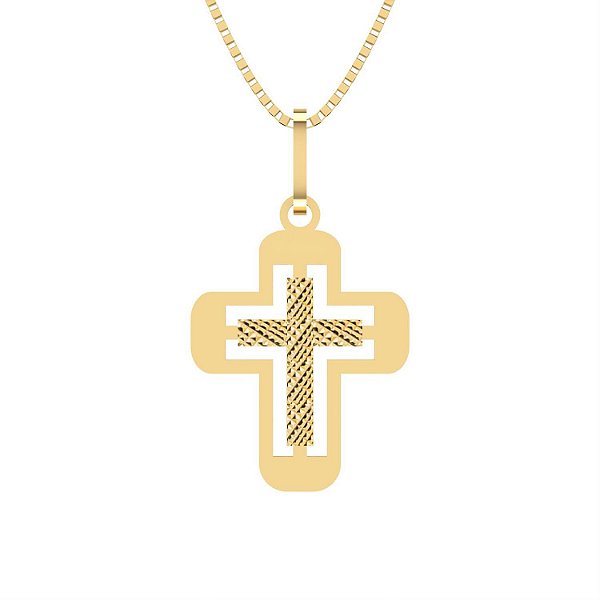Pingente Cruz Bordada Ouro 18k