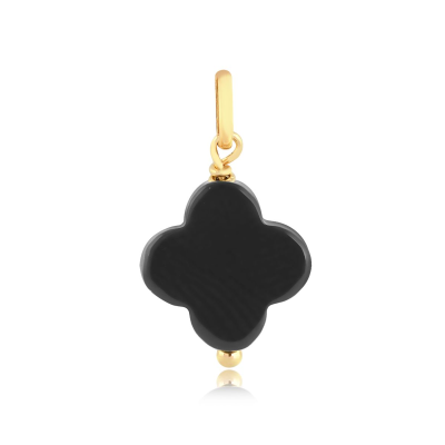Pingente Trevo Quartzo Negro Ouro 18k
