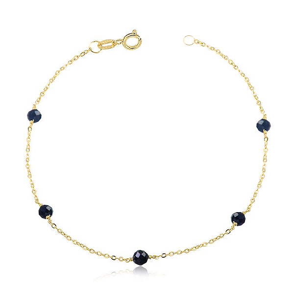 Pulseira Bola Quartzo Negro - Ouro 18 k