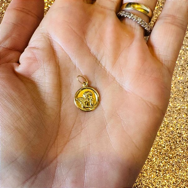 Pingente Medalha Anjinho Ouro 18K