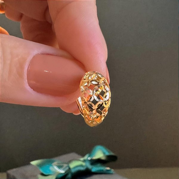 Brinco Gota Rendada Grande - Ouro 18K